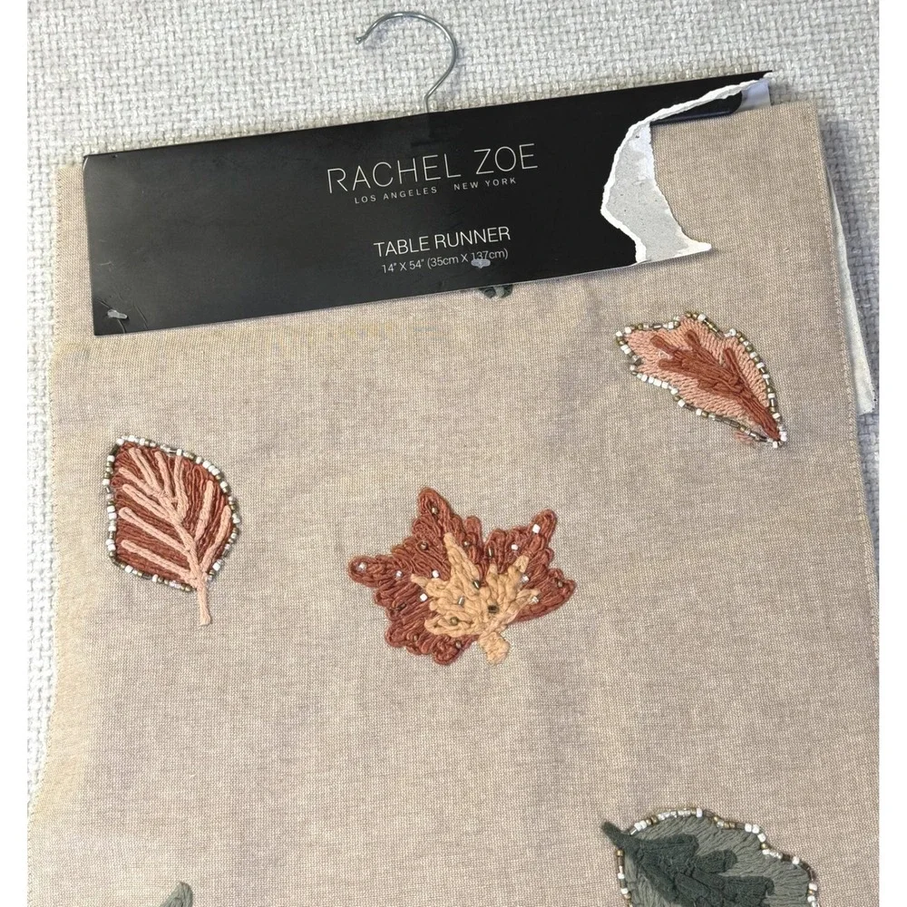 Rachel Zoe Embroidered Beaded Autumn Leaves Table Runner 14x54 Fall Thanksgiving
